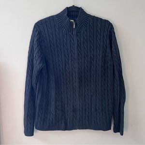 LL Bean Black Cabled Zippered Cardigan